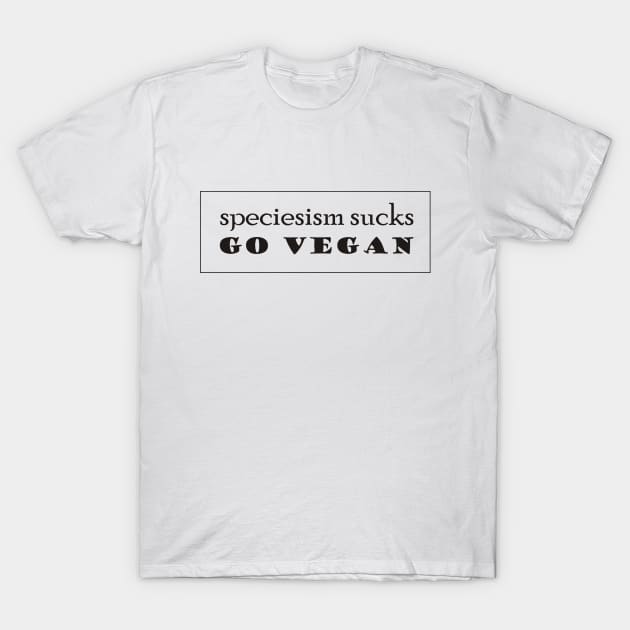 Speciesism Sucks - Go Vegan - powerful text design - on white T-Shirt by Green Paladin